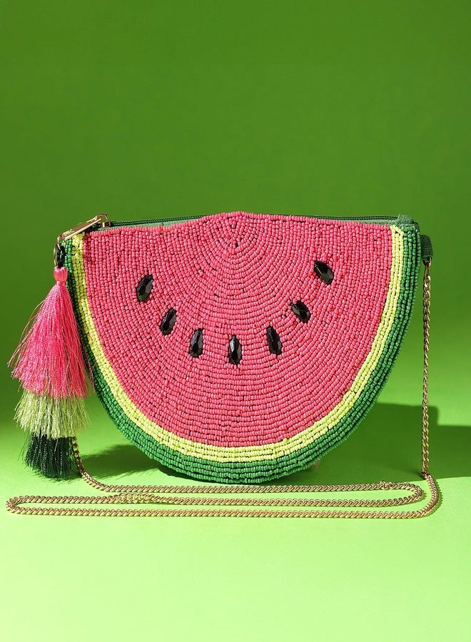 VOYLLA Tropical Pop Watermelon Beaded Clutch Sling Bag For Women,Casual,Travel,Stylish,Gift For Women & Girls - Image 2